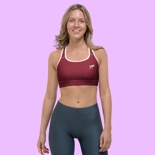 WHITE TRIM SHARKWEAR SPORTS BRA - BURGUNDY - Premium Streetwear from APEX SURF CO | SHARKWEAR - Just $38! Shop now at APEX SURF CO | SHARKWEAR